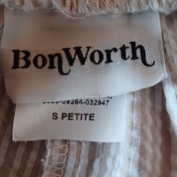 BONWORTH Pants Women's S Petite White Beige Striped Pull On Elastic Waist High - Picture 4 of 5